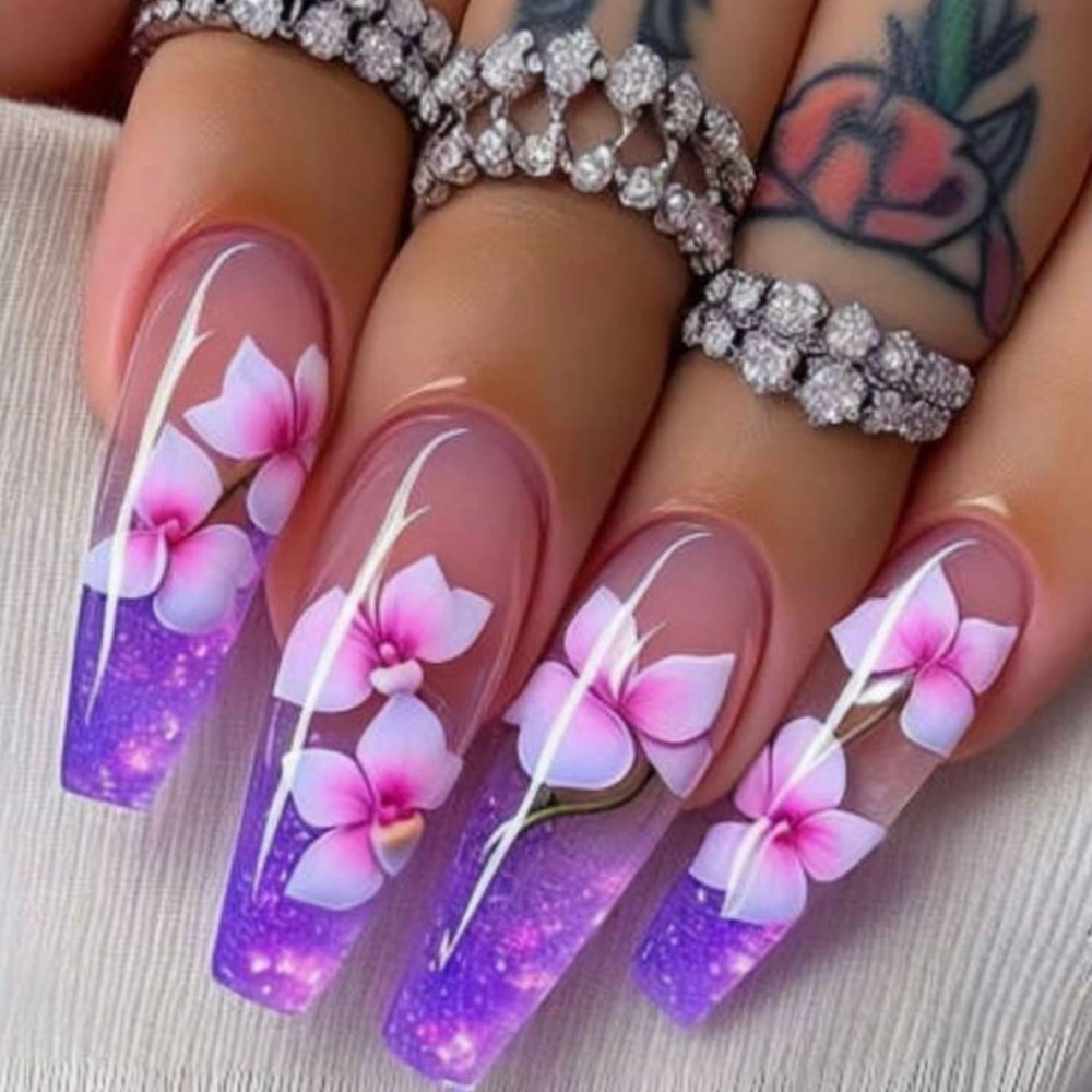 Purple and Pink Floral Nail Art